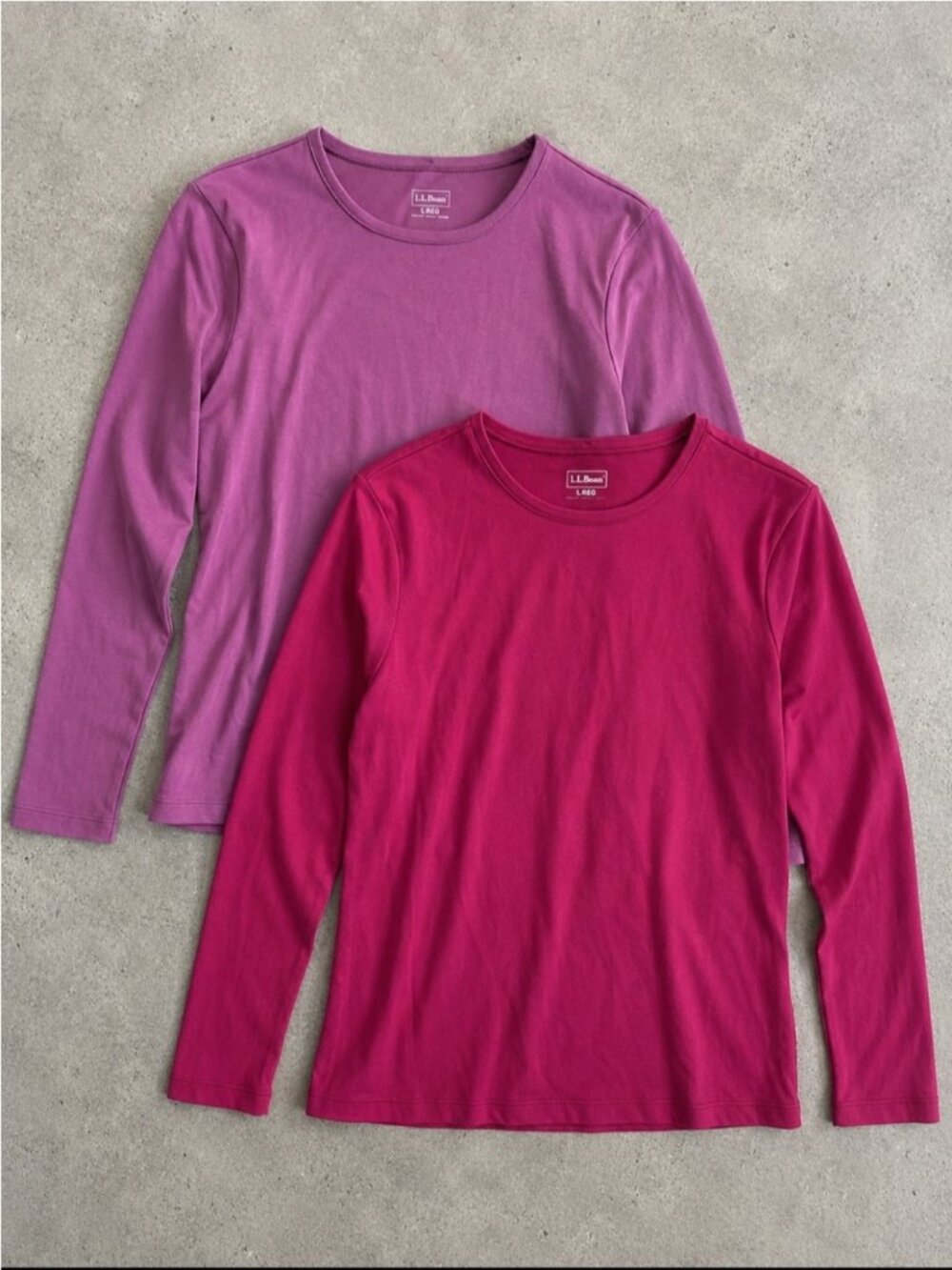 L.L.Bean Long Sleeve Crewneck Tee Shirt Lot 2 Woman Large Cotton Pink Maroon